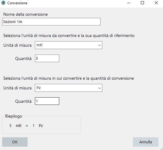 Unità di conversione durante la vendita e nella lista