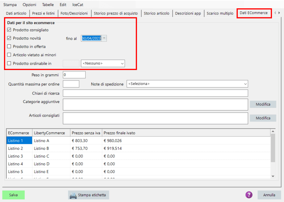 Come inserire gli articoli in Vetrina/novità