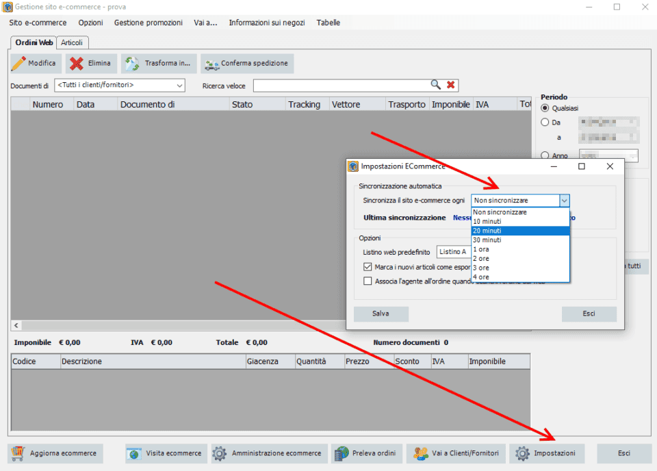 Aggiornare automaticamente gli articoli e scarico ordini da e-commerce
