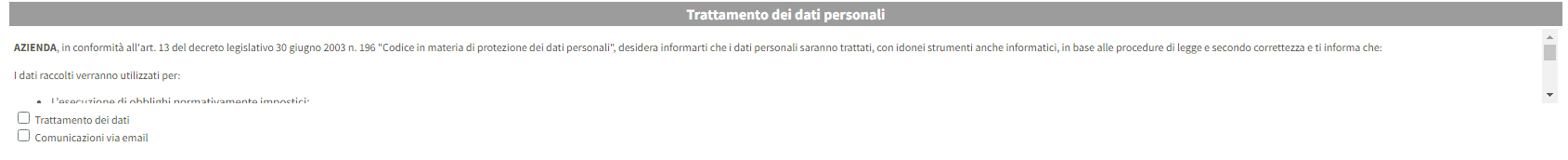 Trattamento dei dati personali (Registrazione)