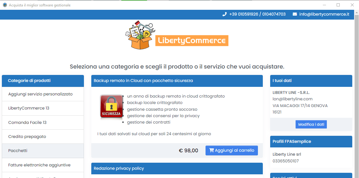 Servizio di aggiornamenti automatici e backup remoto