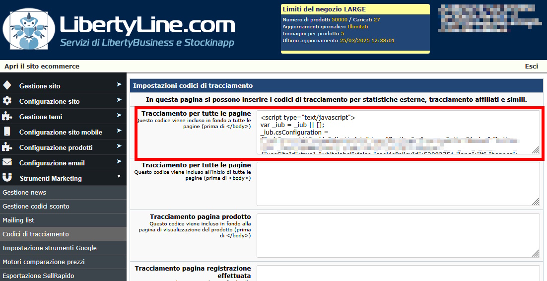 Abilitare gestore di Cookie esterno sugli e-commerce LibertyBusiness