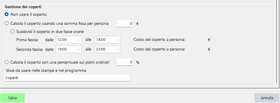 Cambiare prezzo dei coperti su Comanda Facile