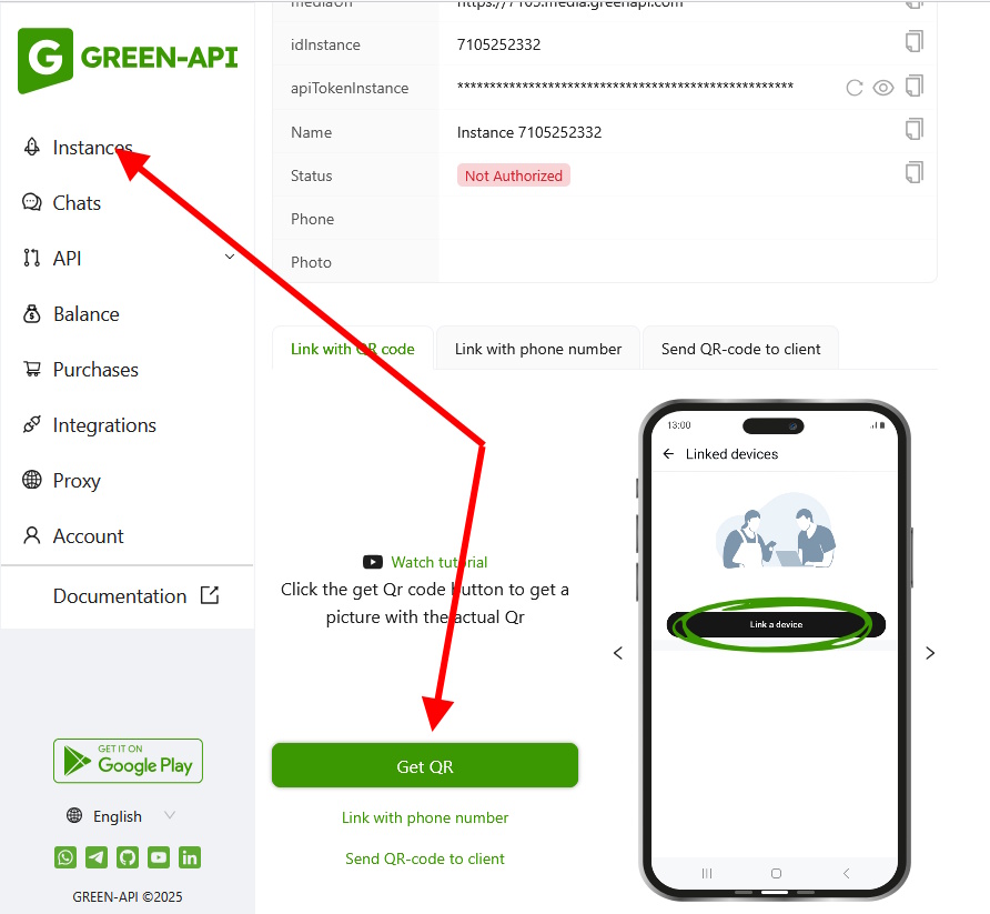 Configurazione WhatsApp Green-api su LibertyCommerce