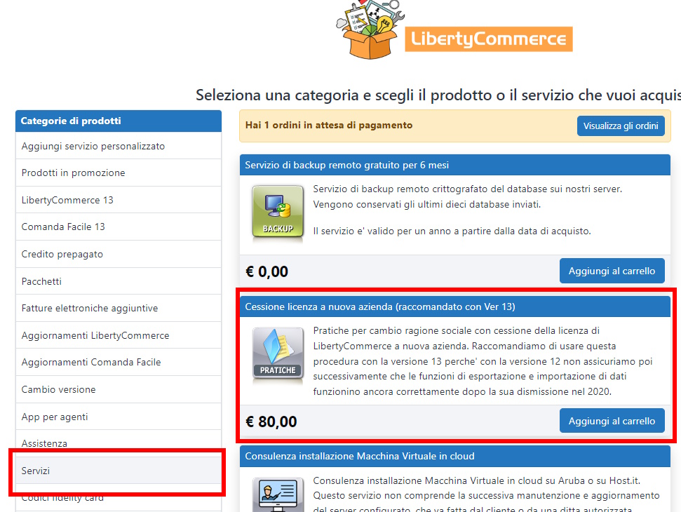 Cambio ragione sociale su LibertyCommerce