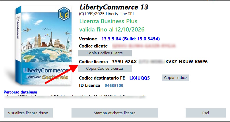 Dove trovo il codice della licenza su LibertyCommerce Codice licenza