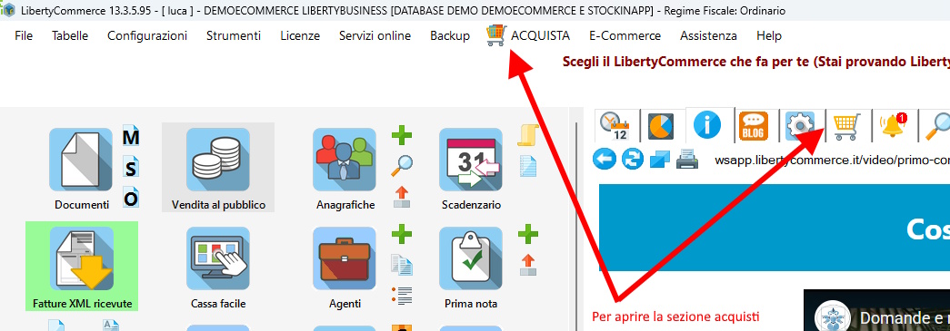 Procedura di acquisto dei servizi LibertyCommerce Acquista servizi di LibrtyCommerce