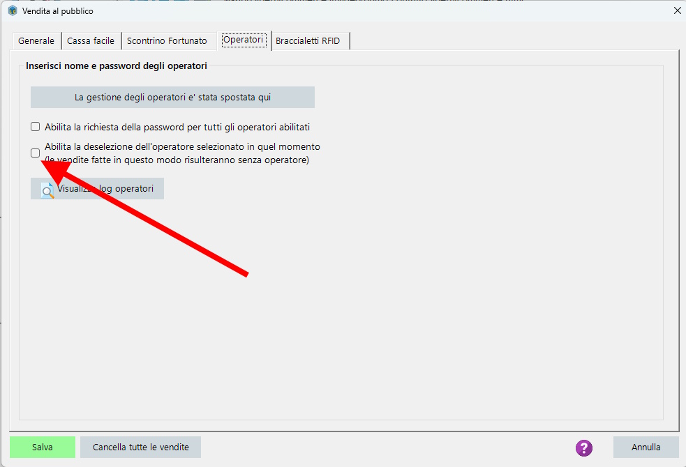Vendere senza operatore Esclusioni operatori dalla vendita