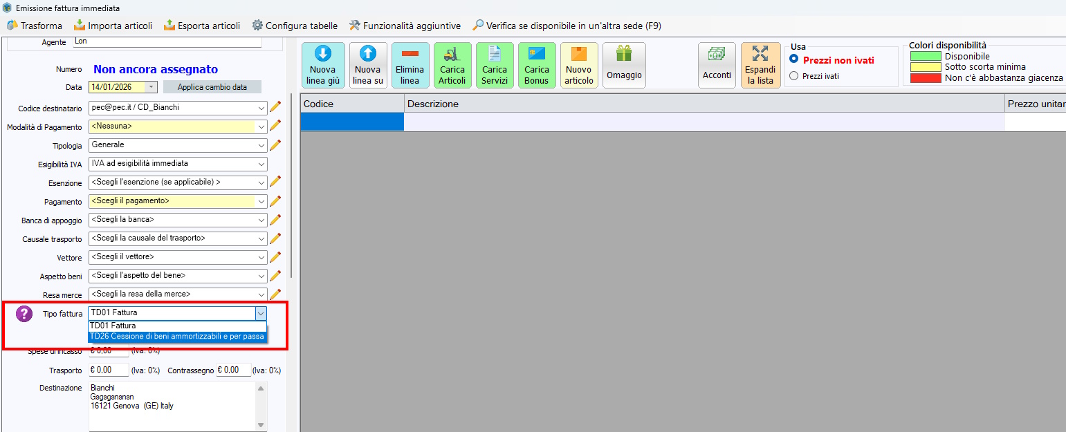 Fare una fattura con i cespiti per beni ammortizzabili Fattura con TD26 per cessione di beni