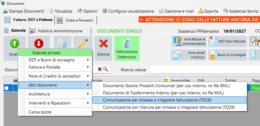 Autofattura TD29 TD29