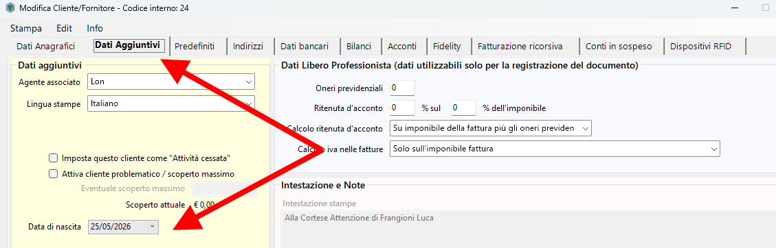Auguri il giorno del compleanno del cliente (messaggio programmato) Data compleanno cliente