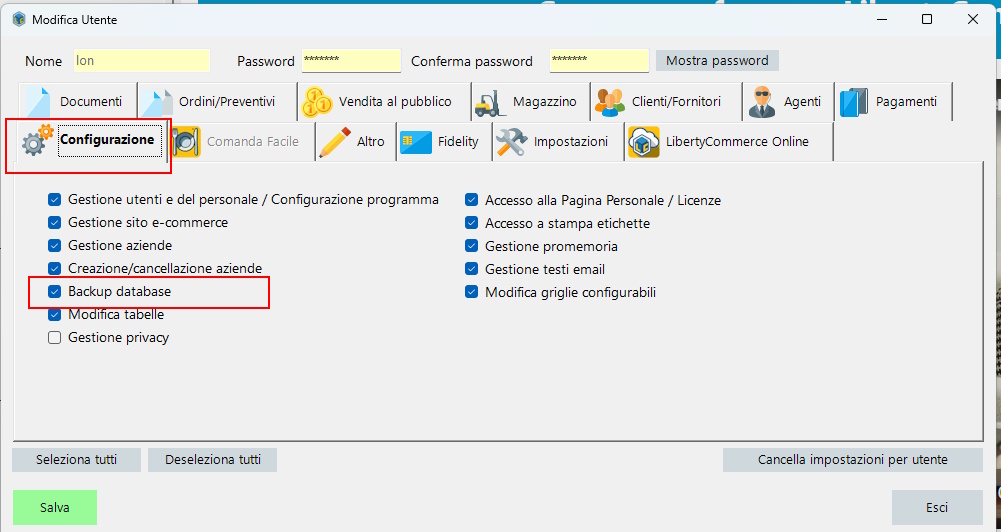 Quando non compare l'icona del backup. Nascondi opzione